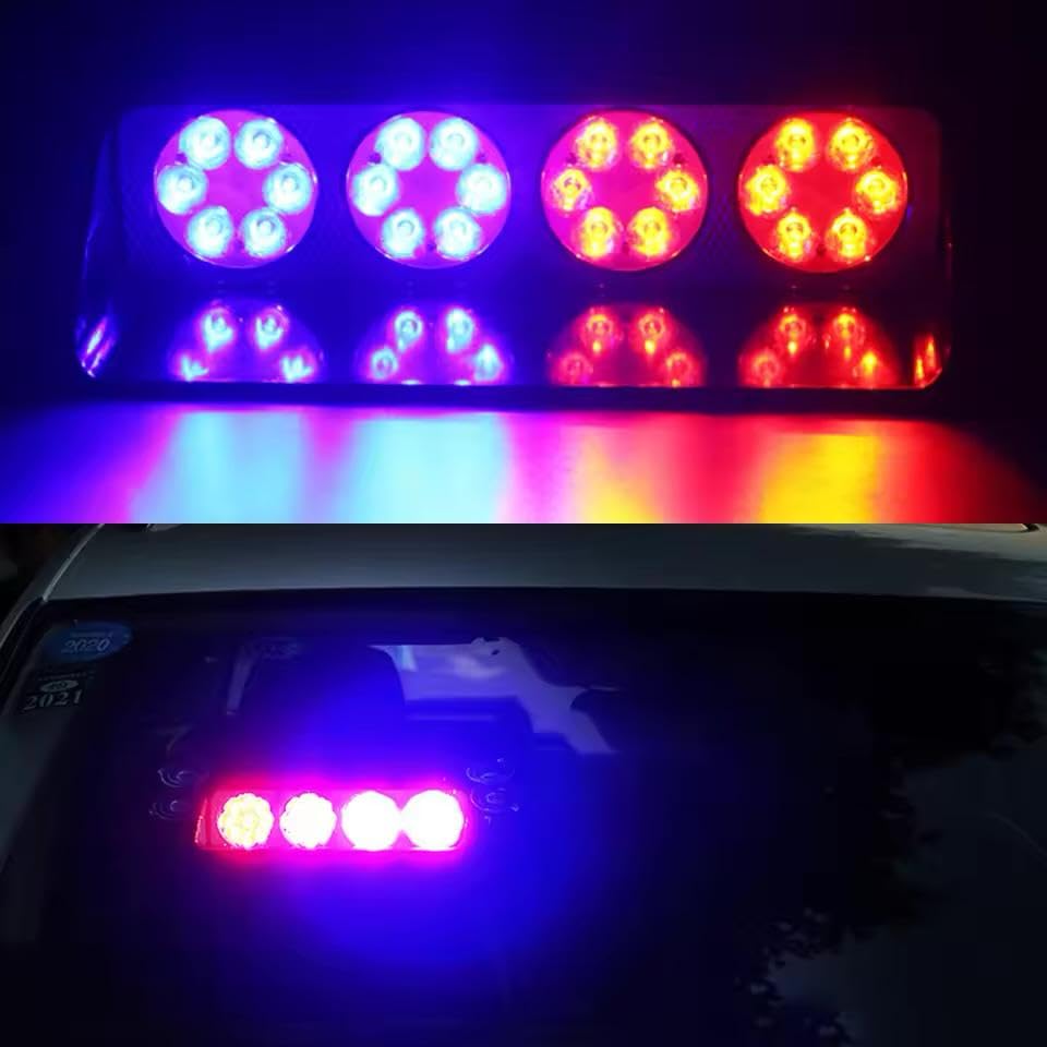 Image of AutoBizarre 12V Car Dash Emergency Warning Strobe Red Blue Flasher Windshield Sucker LED light With Multiple Flashing Modes For All Cars, Emergency Vehicles, etc. (24 LED Red Blue With Remote)