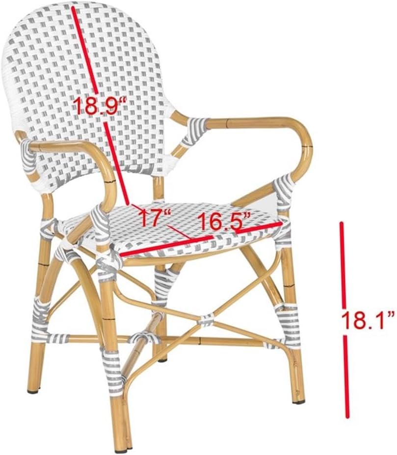 SAFAVIEH Outdoor - Hooper Stacking Arm Chair Set of 2 - Grey & White - Faux Wicker & Aluminum Frame - Bamboo Bistro Design - Ideal for Patio, Deck, Sunroom, Dining, 17.3" Seat Height (FOX5209B-SET2)