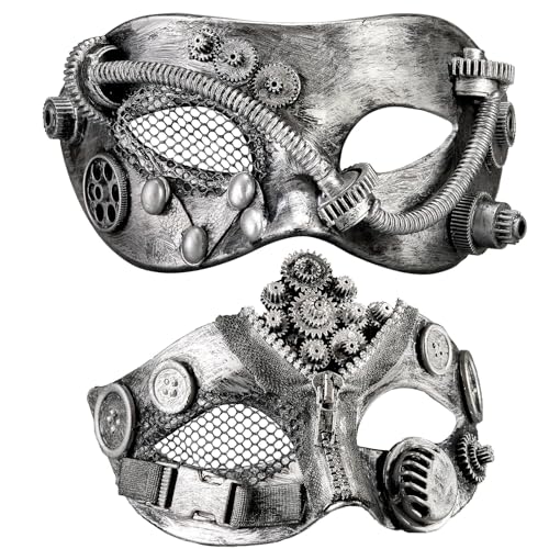 Máscara mecánica Steampunk 2024 - Steam Punk Halloween Cosplay – Máscara Steampunk plateada para parejas, perfecta para fiestas de máscaras, bailes, Navidad, Año Nuevo, Mardi Gras