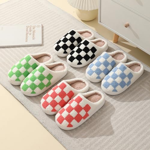 Classic House Plaid Slippers For Women Mens,Cozy Non Slip Outdoor Indoor Plush Slides Slippers 6