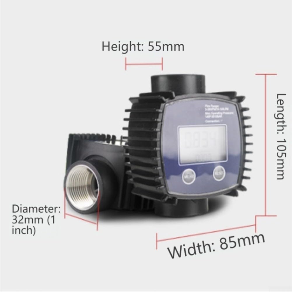 Medidor de flujo electrónico de turbina con pantalla digital, conector roscado de acero inoxidable para metanol, diésel y agua, rango de medición 10-100 L/min, precisión ± 1%, resistencia a la presión
