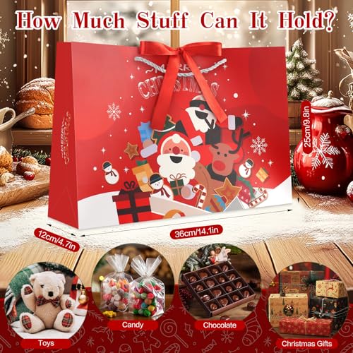 Image of JMANNI Christmas Gift Bags,1PCS Large christmas Gift Bag with Ribbon and 1 Greeting Card 2 Tissue Papers, Portable Paper Gift Bag with Handles, Reusable and Perfect For Your Xmas Presents （Red）