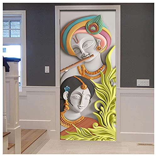 Creative Print Solution Radha Krishna Design Door Sticker Wallpaper For Door,Almirah,Table,Ac,Fridge Size 30X78 Inch,Self-Adhesive