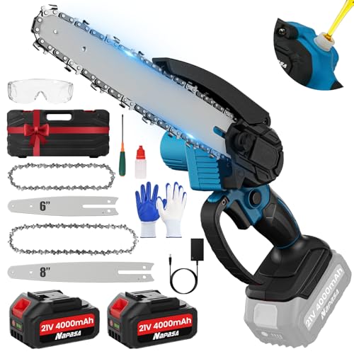 Brushless Mini Chainsaw Cordless 6 & 8 Inch 8000mAh Battery & 2 Chains 1100W Electric Chain saws with Safety Lock Lightweight Chain Saw for Wood Cutting & Tree Pruning & Auto Oiler
