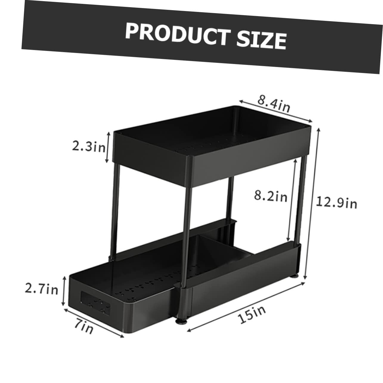 MAGICLULU Organizer Estraibile a 2 Livelli Sottolavello Nero | Acciaio al Carbonio Fondo Cavo Struttura Ventilata Plastica e Bordi Rialzati