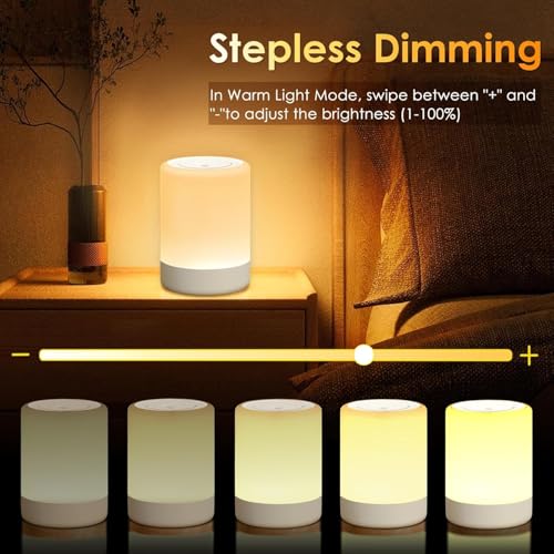 Image of Desidiya Touch Control LED Touch Bedside Night Light,Changing Dimmable Light for Kids,3 Colors LED Lamp with Warm White Lights,USB Rechargeable, Bedside Night Light, Soft Eye Caring