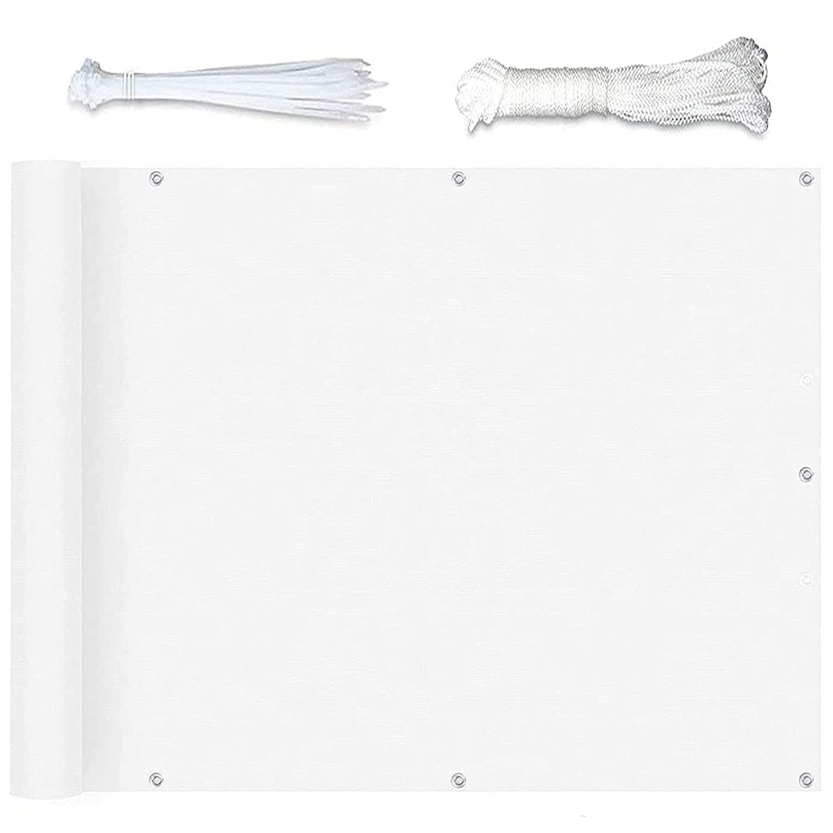 GLDYTVF 1.2x6m Balcony UV Protection Shade Netting with Grommets Nylon Cable Ties & Cord for Outdoor Garden Terrace White Fence Cover