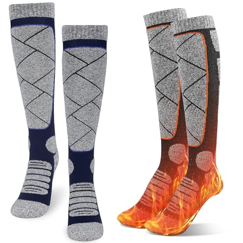 La mejor comparación de Térmicos para Hombre Top 10. 47 Calcetines Termicos Nieve Invierno, MCSWSEE 2 Pares Calcetines de Esquí de Lana Merina, Antideslizantes y Transpirables Calcetas de Esquí para Hombre y Mujer para Hacer...