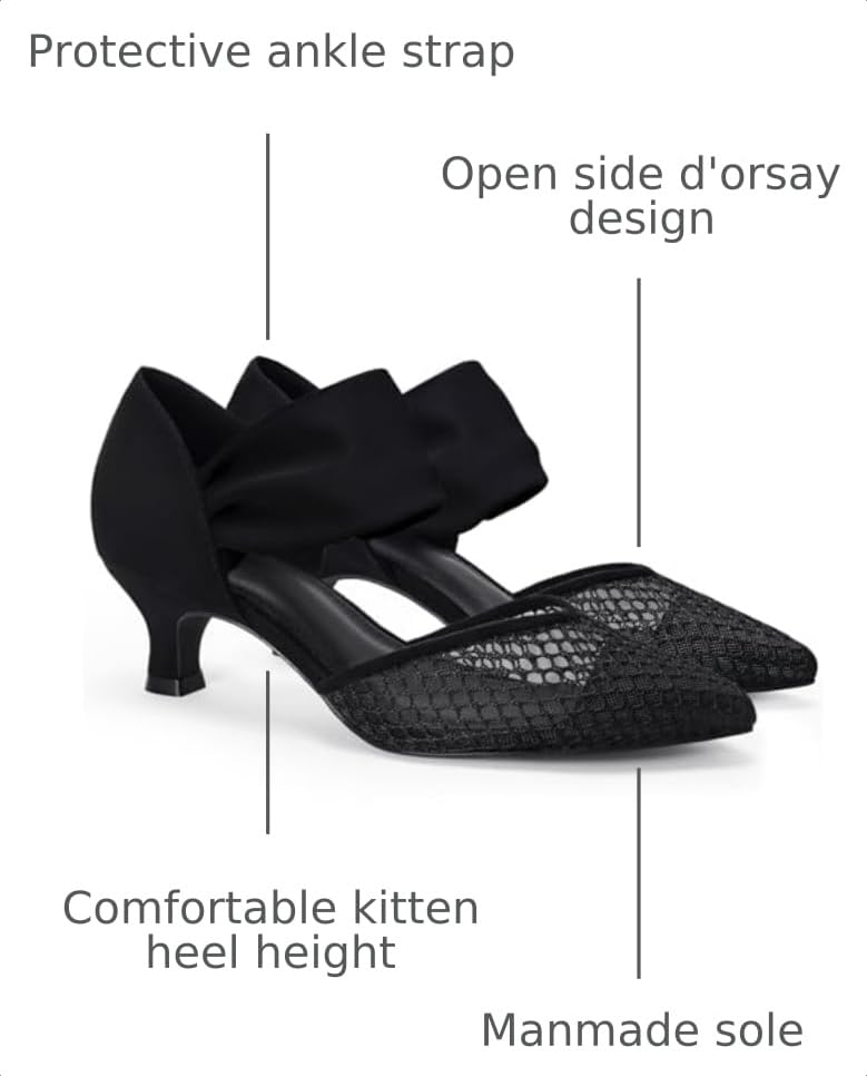 Image of Coutgo Womens Low Kitten Heel Dress Shoes Pointed Toe Slip on Ankle Strap Cutout Elegant Party Wedding Pumps