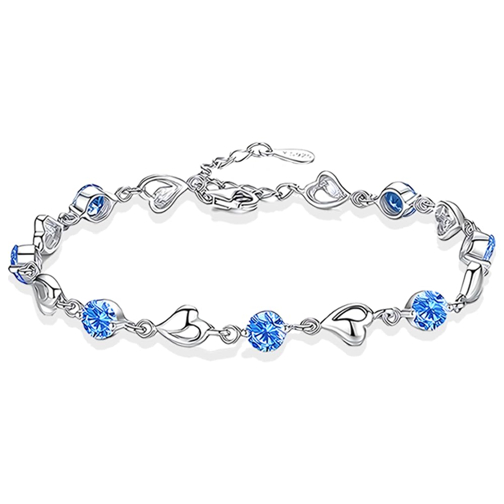 Bracciale Donna con Pietre di Zirconia Blu Regalo per lei Finitura in Oro Bianco Argento 925 Idee Regali Compleanno Natale Anniversario - Cofanetto Incluso