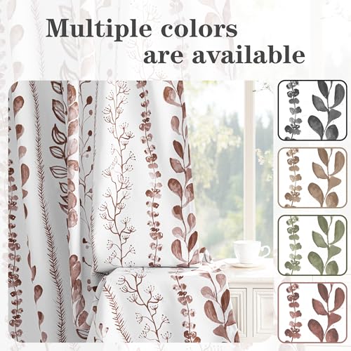 MEETSKY Boho Brown Blackout Curtains for Bedroom, Thermal Insulated Privacy Protection Back Tab Curtains 84 Inches Length for Living Room, Leaf Pattern, 2 Panels, 50" Wide Each - image 3