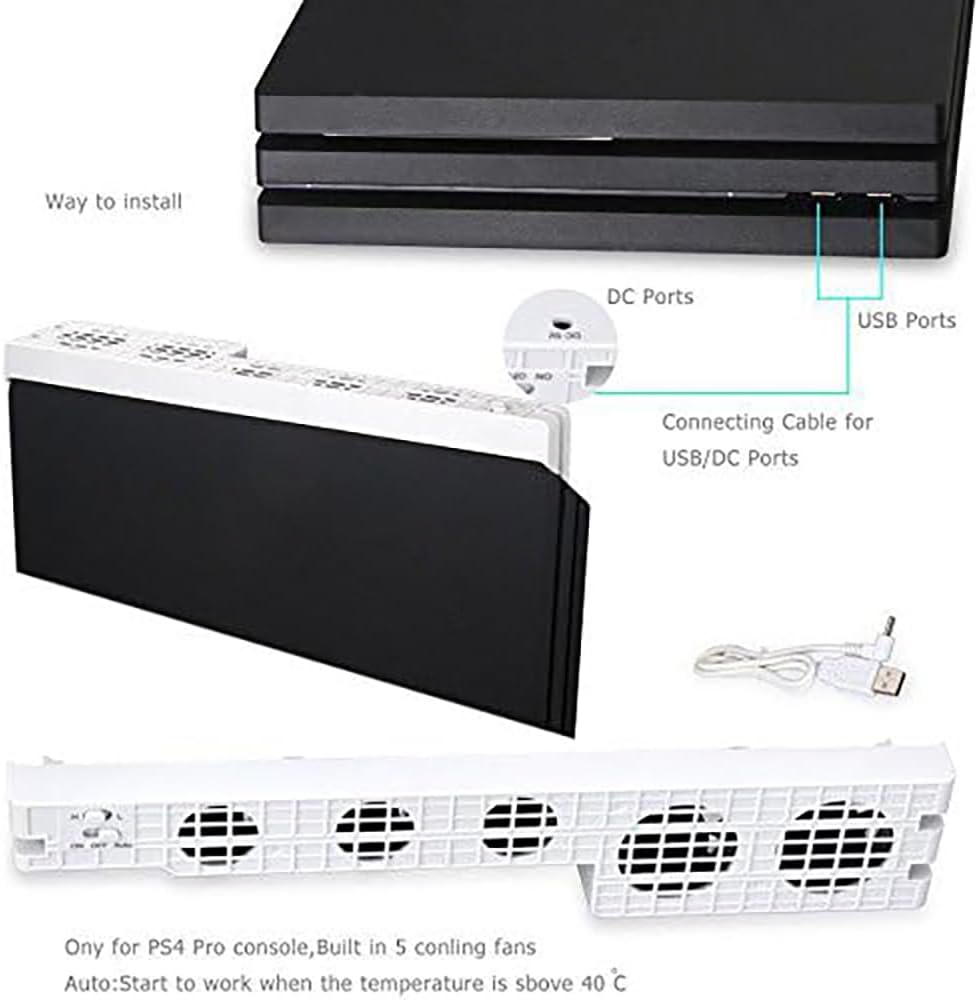 OSTENT 5-Fan Super Turbo Temperature Control Cooling Fan Cooler Heat Exhauster for Sony PS4 Pro Console Color White