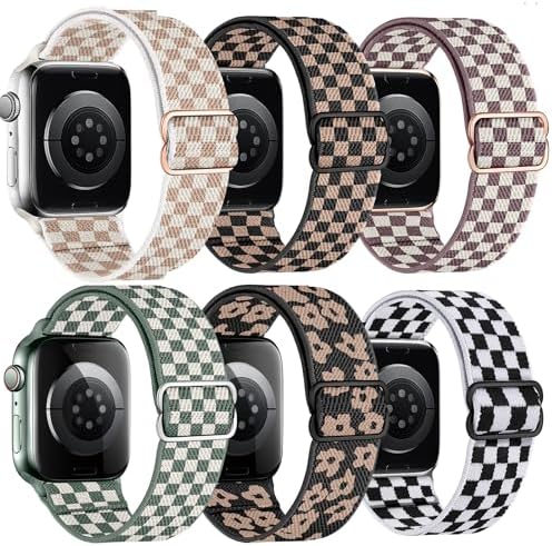 6 Pack Stretchy Solo Loop Compatible with Apple Watch Band 38mm 40mm 41mm 42mm 44mm 45mm 49mm Women Men,Soft Nylon Elastic Braided Strap Wristband for iWatch Series Ultra 9 8 7 6 5 4 3 2 1 SE