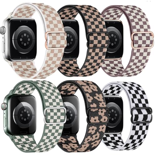 MITEV 6 Pack Stretchy Solo Loop Compatible with Apple Watch Band 38mm 40mm 41mm 42mm 44mm 46mm 45mm 49mm Women,Soft Nylon Elastic Braided Strap Wristband for iWatch Series 11 10 9 8 7 6 5 4 3 Ultra/SE