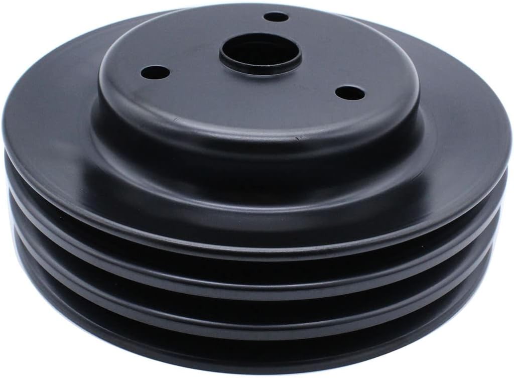 1 PC SHLPDFM Crankshaft Pulley Black Steel SWP Triple-Groove Long Water Pump Pulley Compatible with Small Block Chevy SBC 262 265 267 283 302 305 307 327 350 400