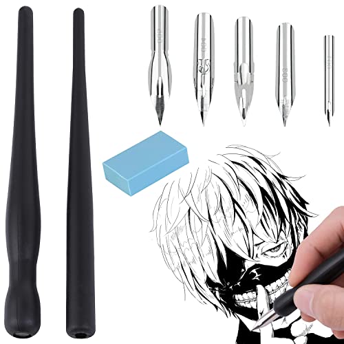 Set di penne a immersione di alta qualità: il portapenne a immersione è realizzato in plastica di alta qualità, durevole, resistente e comodo. Le piume sono realizzate in acciaio inossidabile, anticorrosivo, non arrugginiscono e difficili da piegare. Le gomme sono realizzate in gomma morbida, facili per cancellare le linee sbagliate.