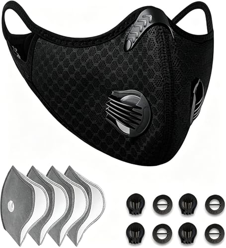 Masque de sport protection contre la poussière, le froid et la pollution avec filtre idéal pour le ski, le cyclisme, la moto, le skateboard et le roller (noir)