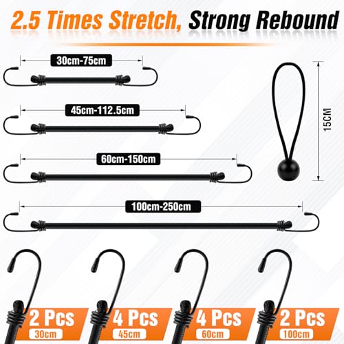 12er-Set Spanngummi mit Haken, in 4 Längen, Wasserdicht Planenspanner mit Stark Spanngurte, Elastische Gepäckspanner, Expander mit Haken für Ladesicherungen(30cm 45cm 60cm100cm)