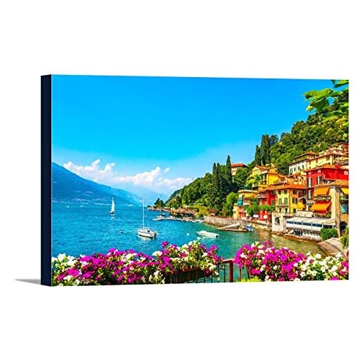 Varenna, Italy - View of Lake Como with Sailboats 9025160 (24x16 Gallery Wrapped Stretched Canvas)