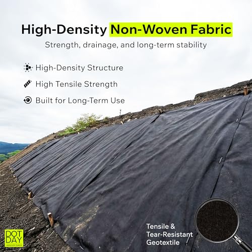 Image of DOTDAY 4 oz Non-Woven Geotextile Fabric 3ft x 50ft, Heavy Duty Driveway Underlayment for Gravel, French Drain Fabric, Paver Base & Erosion Control, UV-Stabilized Permeable, Black, Terra