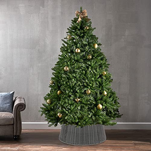 Sunnypark Christmas Tree Collar, 23'' D Handmade Artificial Rattan Wicker Christmas Stand Tree Collar Basket Base Cover For Holiday Decoration-Round Gray #TOP6