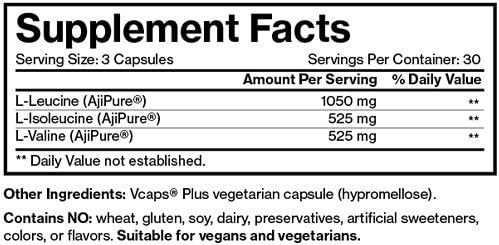 Premium Vegan BCAA Capsules - Branched Chain Amino Acids Supplement (2:1:1) - 2100mg AjiPure BCAAs Amino Acids for Muscle Growth, Recovery & Energy - Paleo, Keto - 90 Count 90 Count (Pack of 1) image 8 of 8 B01M7RUYNU