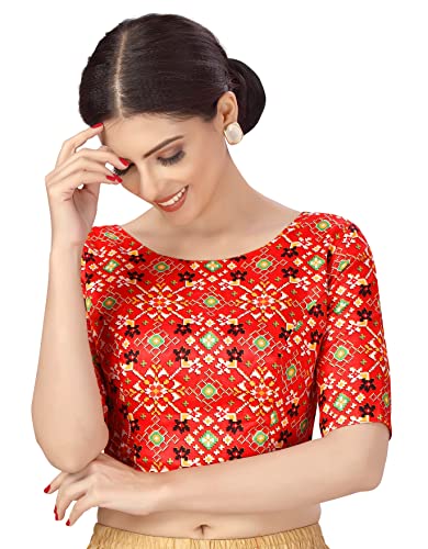 Image of Studio Shringaar Women Crepe Readymade Ikkat Printed Elbow Length Sleeve Saree Blouse