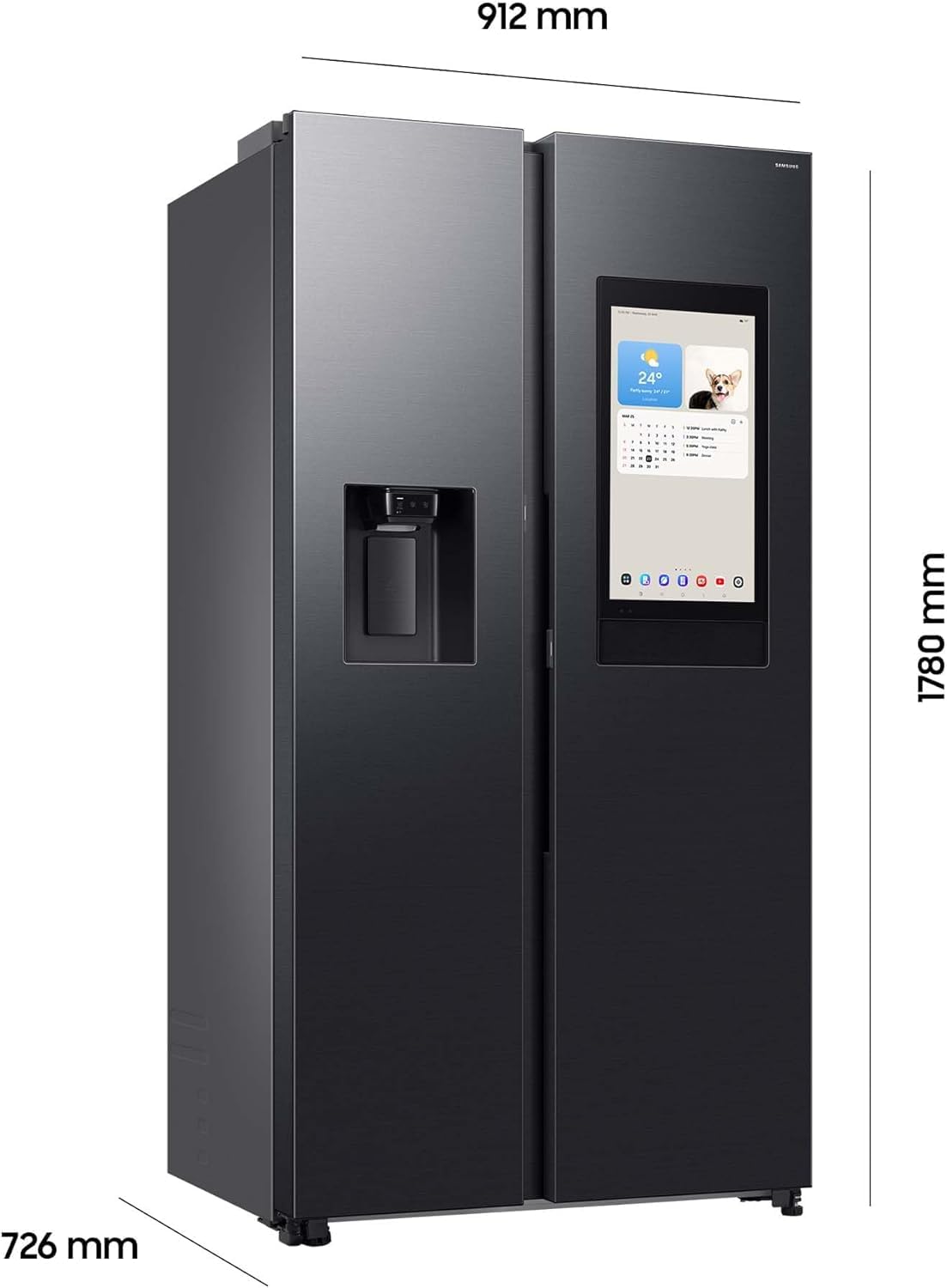 Samsung - Réfrigérateur-congélateur côte à côte RS90F67BEFEF, réfrigérateur intelligent avec compartiment congélateur, 178 cm, 614 l, acier noir
