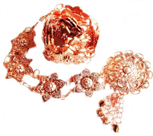 Belt Thai Rose Gold Plate Orchid Women Costume Wedding Thailand Traditional Chain Dress Dancing Ram Thai Length 40-41 Inches 1 Piece