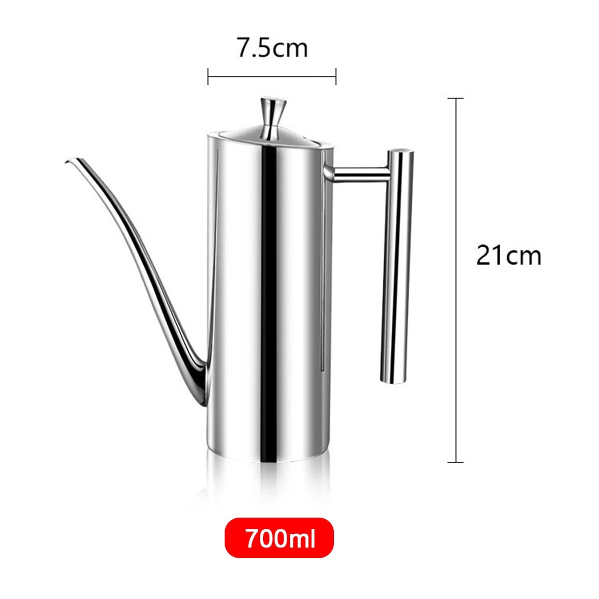 oliefles roestvrij staal Druppelvrije Olijfoliedispenser Zilverkleurige Keuken Dispenser Pot, Oliekan Roestvrij Staal Olie Doseerfles Voor Koken, Super Lange Anti-Druppel Tuit (Size : 700ml