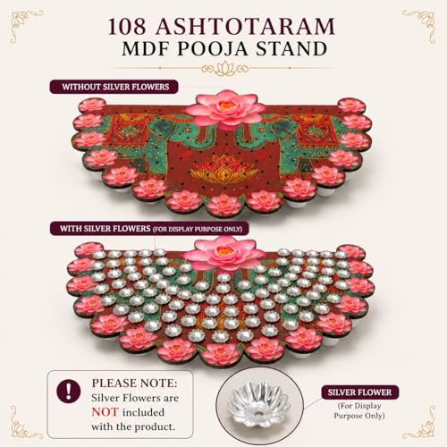 Image of Ashtotaram Stand 108 Flower Stand for Puja, Premium MDF Base with Digital Print, Puja Chowki for Ashtottara Archana (With out Flowers) (Var2)
