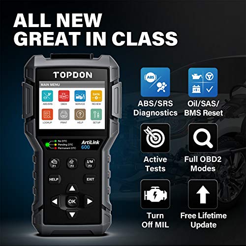OBD2 Scanner TOPDON AL600, ABS SRS Code Reader, Diagnostic Scan Tool, Active Test for ABS/SRS, with Car Maintenance Reset Services of Oil, BMS, SAS