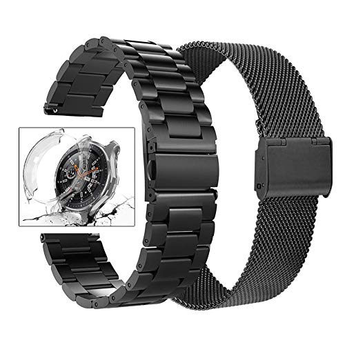 Minfex Compatible with Samsung Galaxy 42mm/Gear S2 Classic Watch Bands, 2-Pack 20mm Stainless Steel Replacement Metal Band Strap Bracelet for Samsung Galaxy 42mm Smartwatch, Black