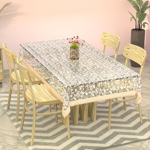 Image of Kuber Industries Waterproof 45x70 Inches Rectangular Table Cloth For 4 Seater Dining Table | PVC Study Table Cover Sheet & Protector | Stone & Golden Lace
