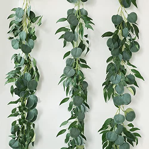 Dallisten 3 Strands Artificial Vines Kit, 78" Silk Eucalyptus Ivy Garland, Green Leaves Natural Odorless, Fake Greenery Hanging Plants, Decoration For Home, Bedroom, Wall, Party, Wedding, Boho Decor #TOP13