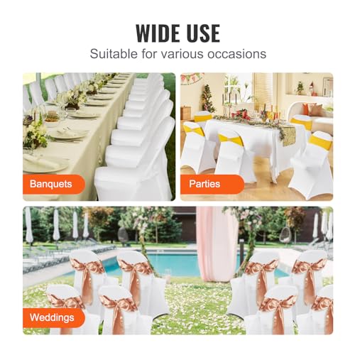 Image of VEVOR Stretch Spandex Folding Chair Covers, Universal Fitted Chair Cover, Removable Washable Protective Slipcovers, for Wedding, Holiday, Banquet, Party, Celebration, Dining (50PCS White) | for wedding Holiday Party Banquet Celebration, Elegant Event Decor, Dining Room Chair Cover, Removable Washable Slipcovers
