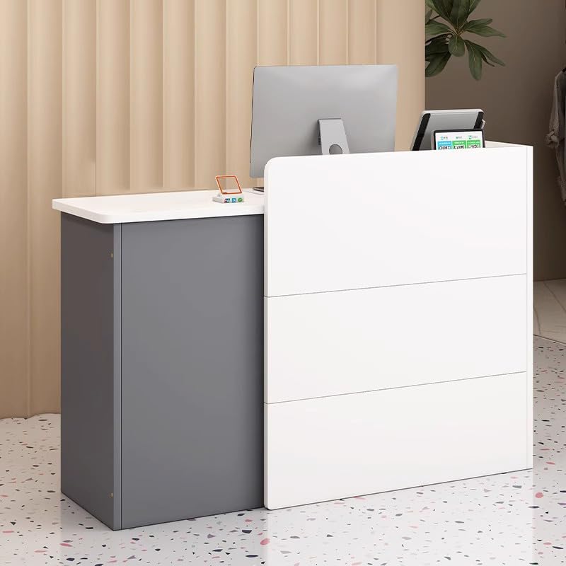 Modern L-Shaped Cashier Reception Desk for Small Retail Checkout Counter,Wooden Computer Workstation for Supermarkets,Convenience Stores,Hotels,Bars,Beauty Salons,and Clothing Stores