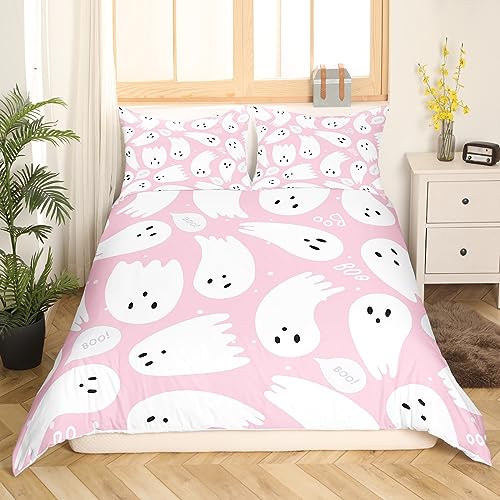 Halloween Duvet Cover Set Cartoon Ghost Bedding Set for Kids Boys Girls Kawaii Cute Comforter Cover Set Microfiber Pink Bedspread Cover Bedroom Bedclothes Single - Image 3