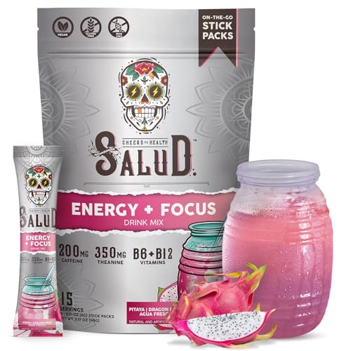 Image of Salud 2-in-1 Energy Drink Powder + Focus, Dragon Fruit, 15 Servings