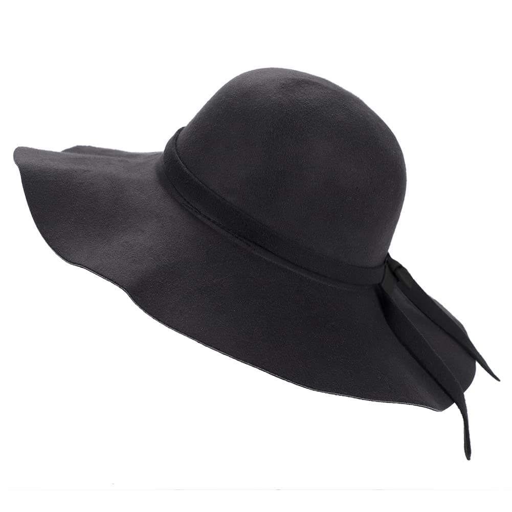 Femmes Fedora Trilby Chapeau Large Bord Floppy Chapeau Feutre Melon Chapeau Vintage Cloche Chapeau Panama Soleil Chapeau Laine Derby Chapeau Hiver Chaud Jazz Cap avec Ceinture pour Dame