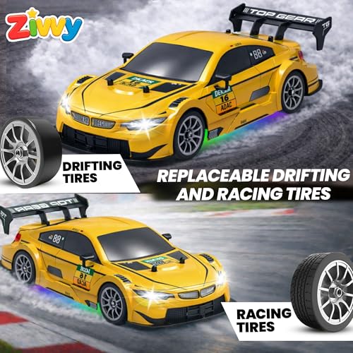 Image of Big Drift Racing RC Car Yellow | 2.4G Rechargeable Remote Control Drift Car with 150m Range, LED Lights & Music | High-Speed RC Racing Toy |Best Gift for Boys & Girls 2 3 4 5 6 7 8+ Years