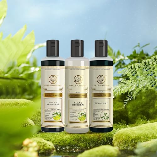Khadi Natural Amla & Bhringraj Hair Combo (Shampoo, Conditioner) & Bhringraj Hair Oil|Strong & silky hair |Improves hair texture|210 ml each - Image 5