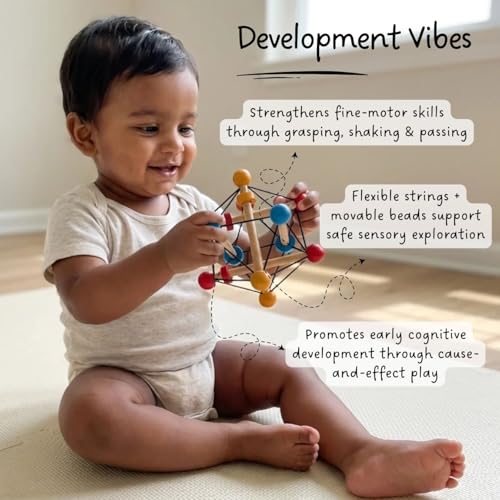 Image of Baby Rattle & Sensory Grasping Toy for Infants (3-18 Months) - Atom Ball with Flexible Arms | Builds Grip Strength, Fine Motor Skills & Cause-Effect Learning | Newborn Baby Toy