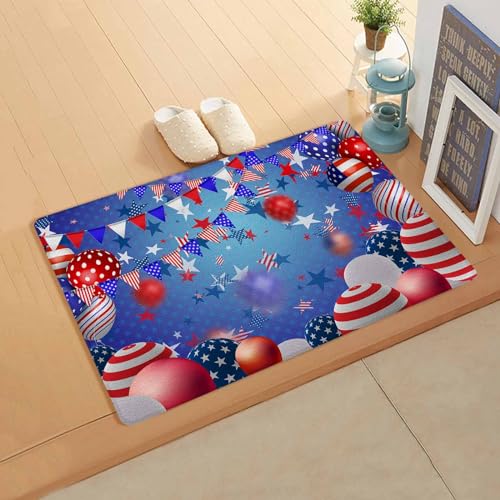Independence Day Antifatigue Kitchen Bath Door Mat Cushioned Runner Rug,Washable Welcome Floor Sink Mat,Waterproof & Non-Slip Standing Doormat for Kitchen,4th of July Red Blue Stripes Stars 20