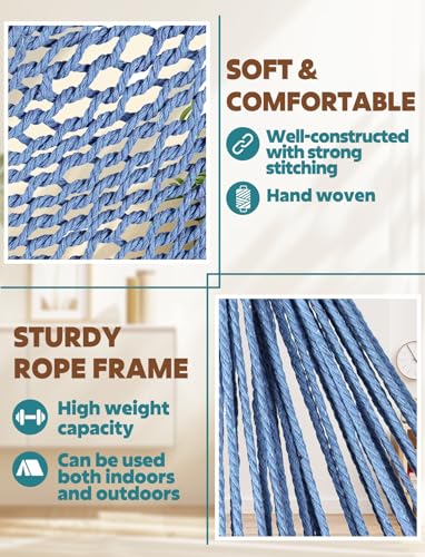 Image of Chihee Hammock Chair Handmade Woven Mesh Hanging Seat Metal Spreader Bar | Cotton Blended Rope Hanging Chair Ventilated Soft-Spun Large Stretch Hammock Swing, Elegant Macrame Indoor Outdoor Garden