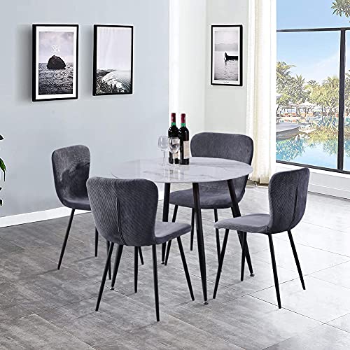 GOLDFAN Esstisch und 4 Stühle Modernes Design Runder Glas Esstisch Stoff...
