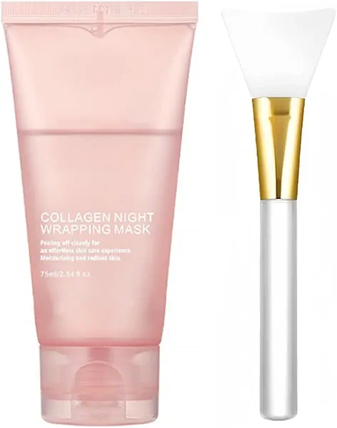LOYOTICE Collagen Overnight Wrapping Peel Off Facial Mask Pack,Hydrates and Tightens Skin,Reduces Sagging,Elasticity & Hydration Care with Brush 2.54 fl.oz