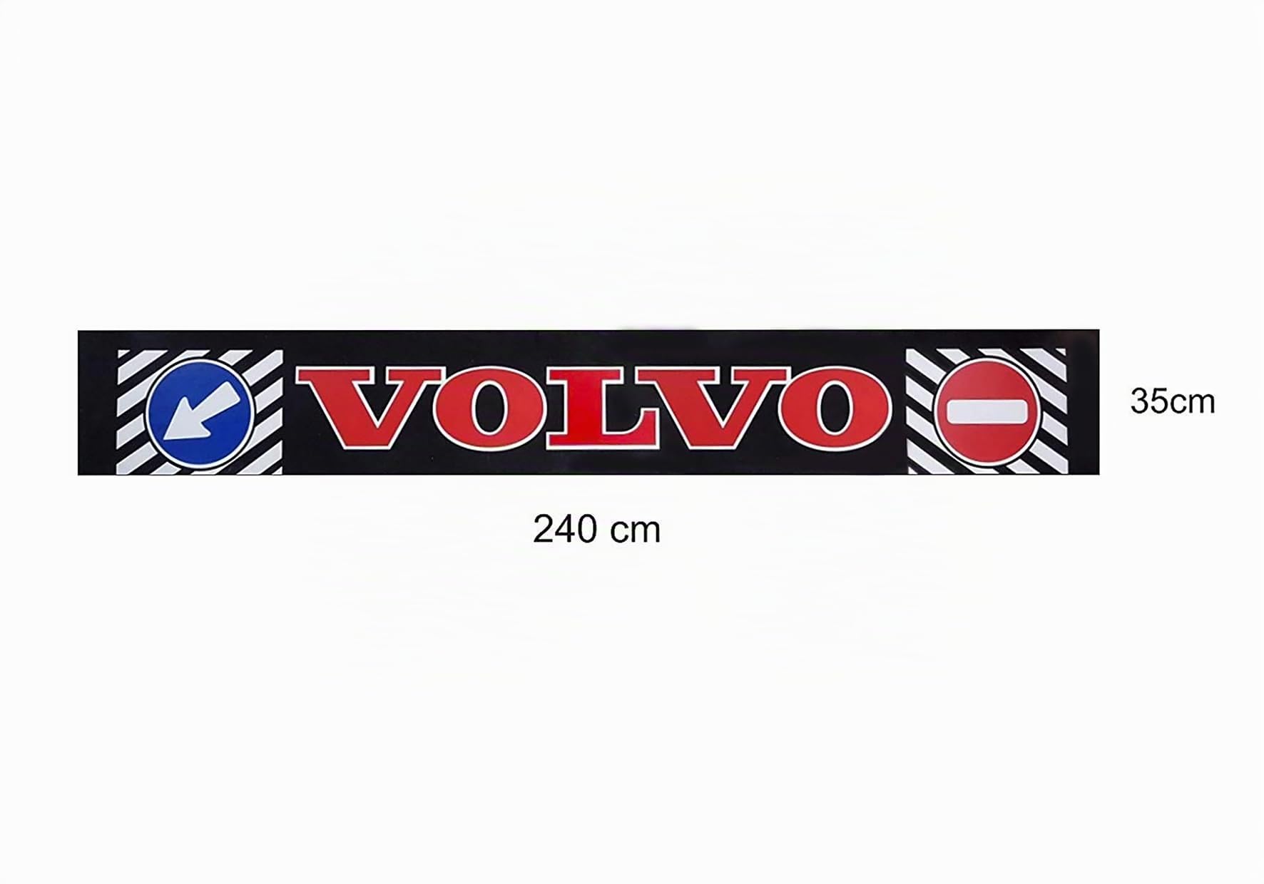 Grembiule lungo posteriore in gomma dura per camion Volvo Truck rimorchio paraspruzzi 240 x 35 cm, nero con simboli del traffico e scritta rossa