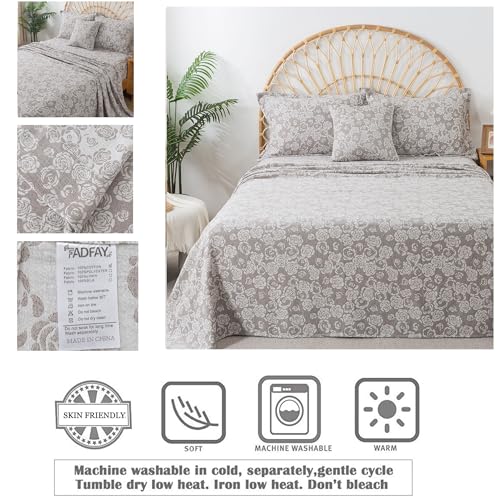 Image of FADFAY Rose Sheets Set Queen Vintage Curry Floral Bedding Shabby Farmhouse Bedding Super Soft Washed Double -Layer Muslin Sheets Luxury 100% Cotton Breathable Deep Pocket Fitted Sheet 4Pc, Queen Size