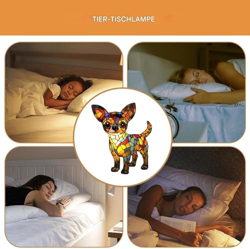 Tierlampe, Katzen-Hundelampe, Nachtlicht der Hundeserie, süßes LED-Tischlicht mit Tiermotiv, Hundelampen aus Harz, Niedliche Vintage Tischlampe, Haustier-Dekolampe für Katzen-Hundelampe (Chihuahua Q)
